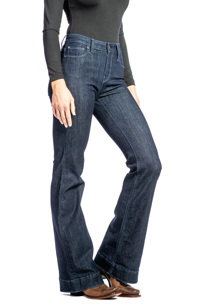 BELLA : TROUSER FLARE (MIDNIGHT) DUSK BLUE STITCH