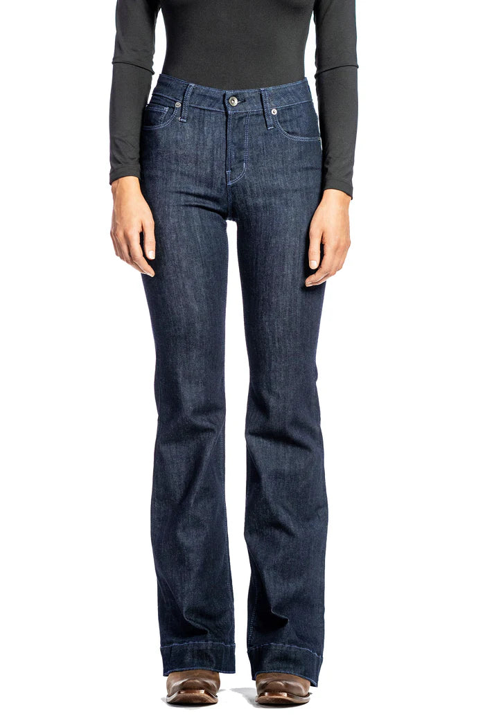 BELLA : TROUSER FLARE (MIDNIGHT) DUSK BLUE STITCH