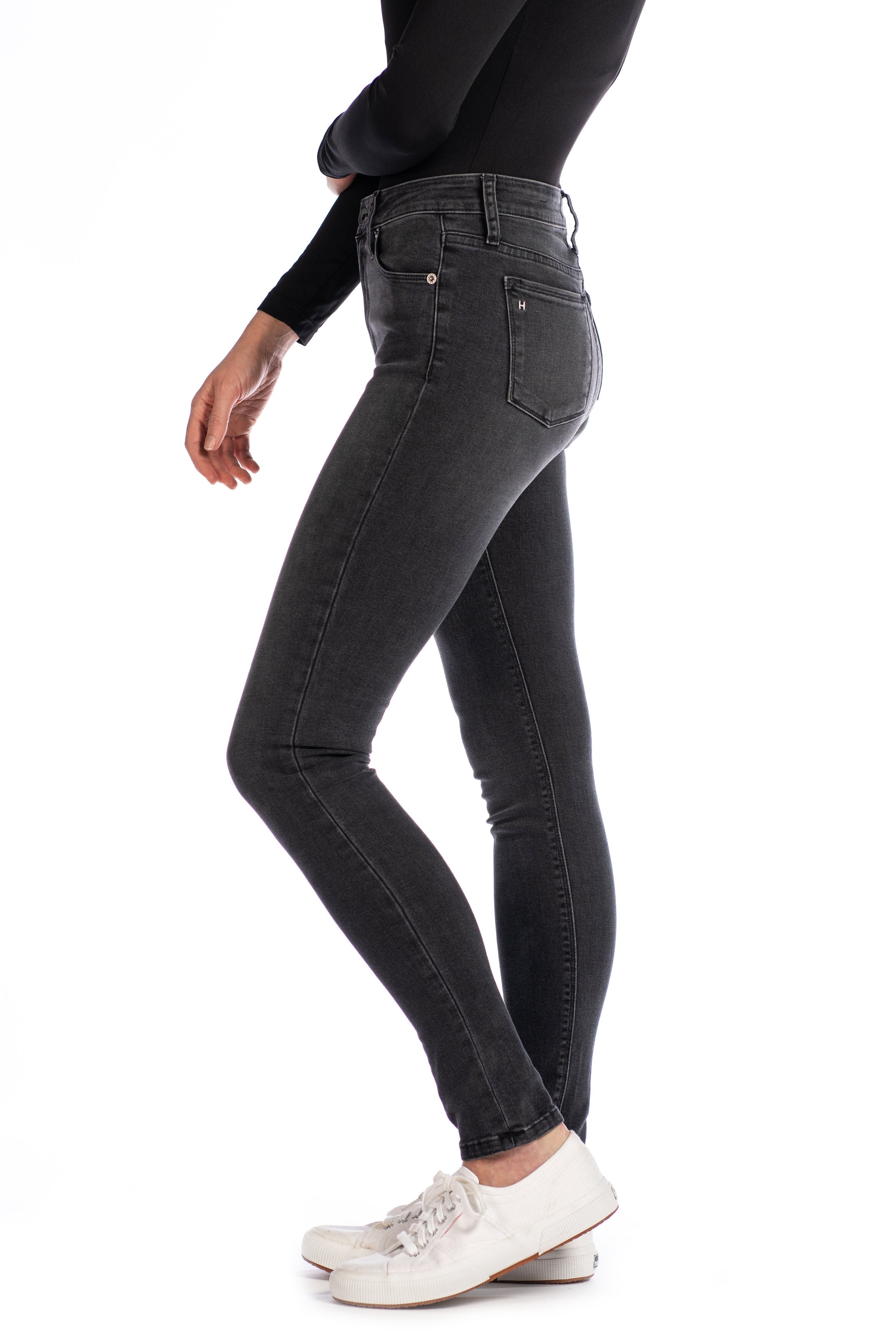WHITNEY : High-Rise Skinny (Charcoal) Black Stitch