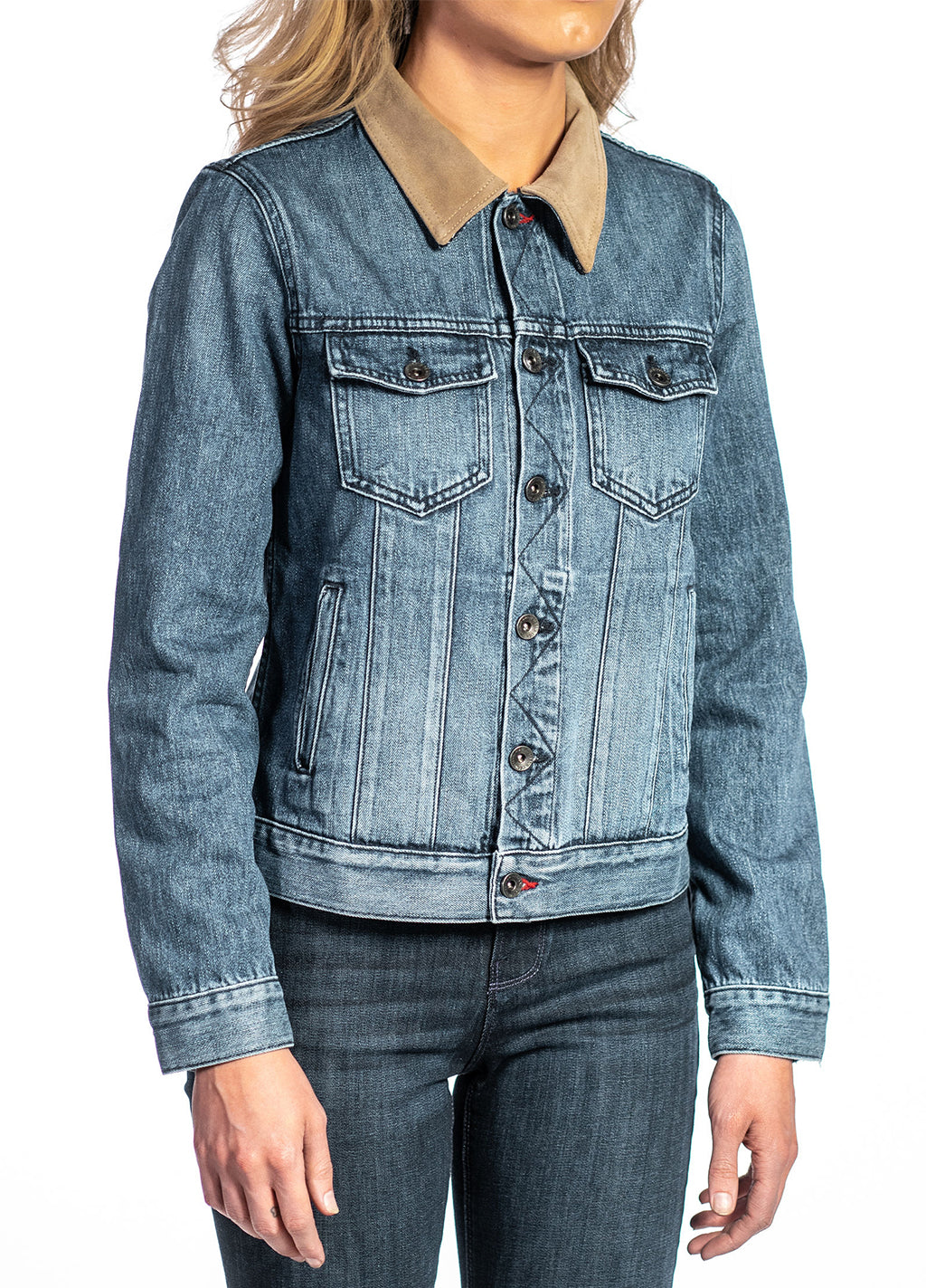 Denim & Taupe Suede Jacket (Indigo Stone) Navy Stitch