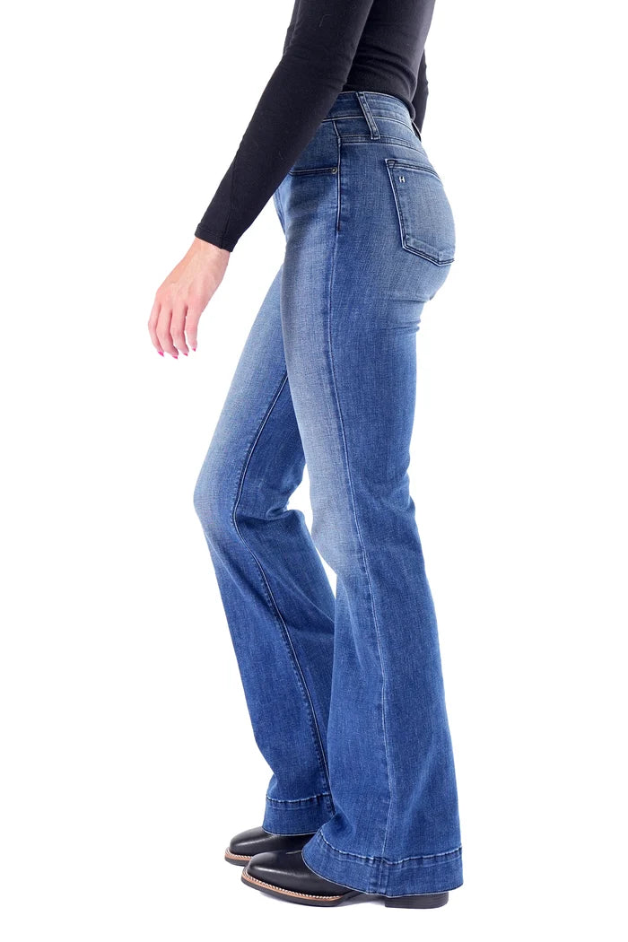 BELLA : TROUSER FLARE (INDIGO STONE) BLACK STITCH