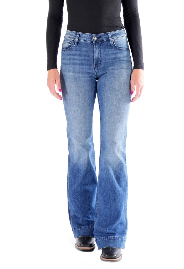 BELLA : TROUSER FLARE (INDIGO STONE) BLACK STITCH