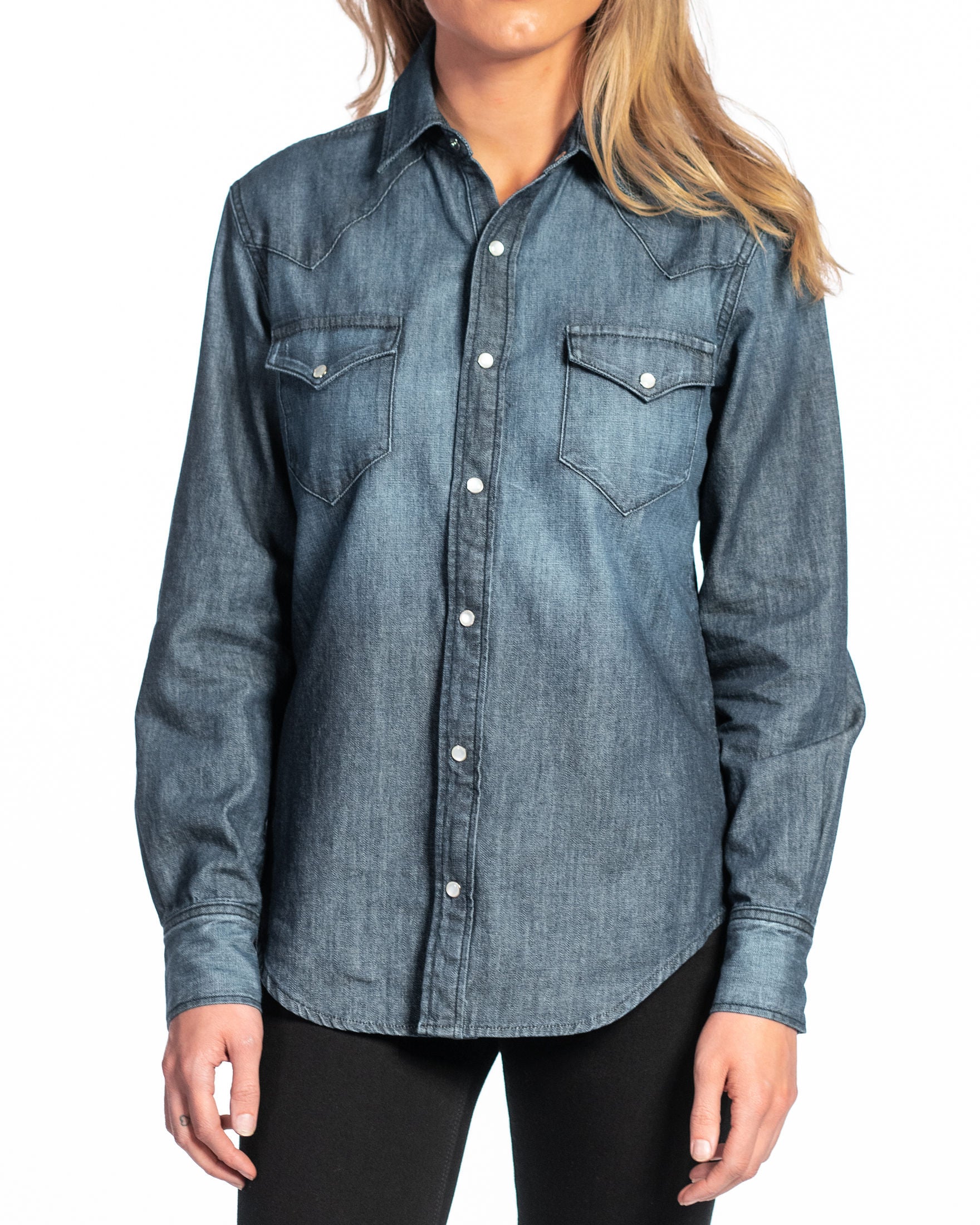 Western Snap Denim Shirt (Deep Ocean)