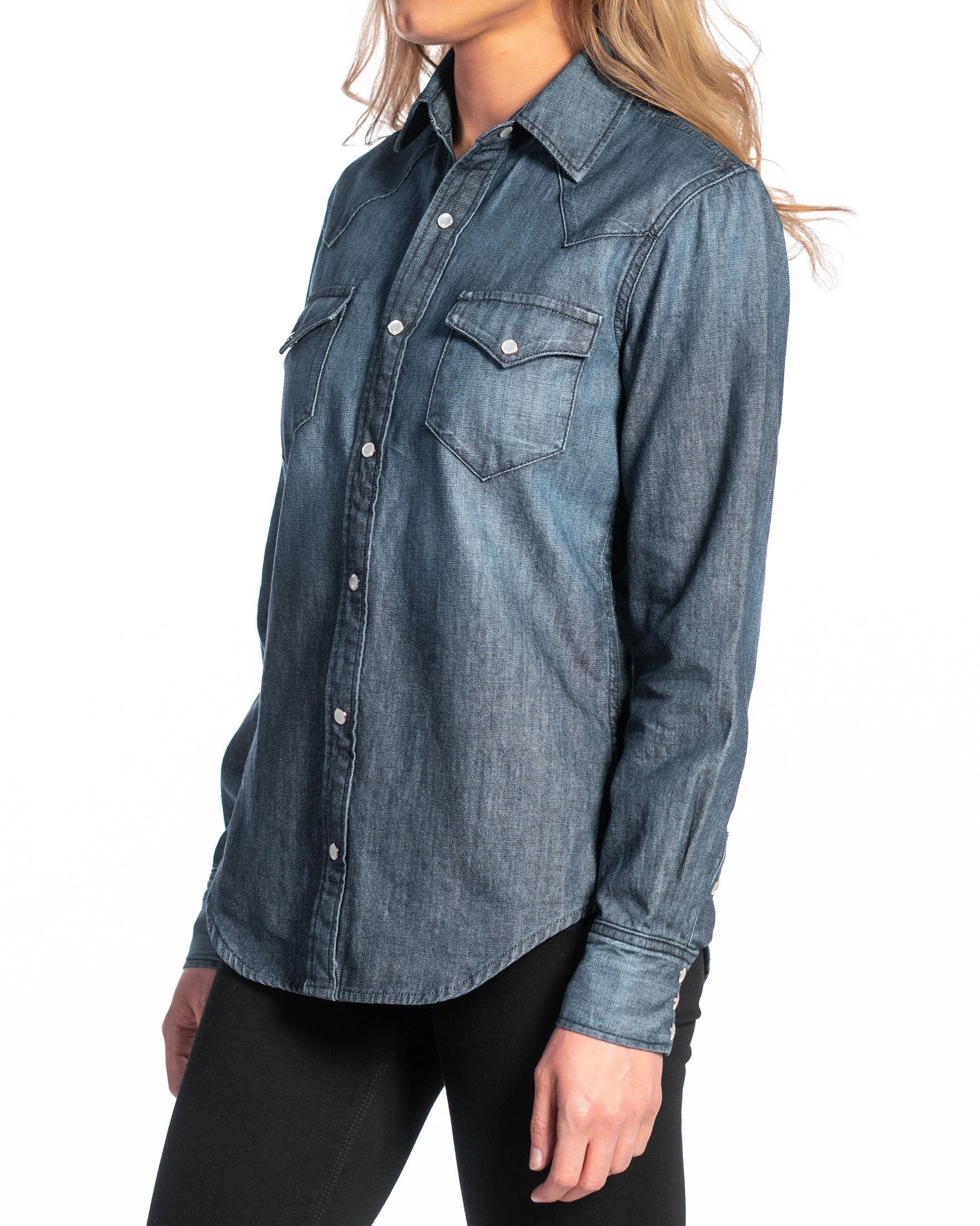 Western Snap Denim Shirt (Deep Ocean)