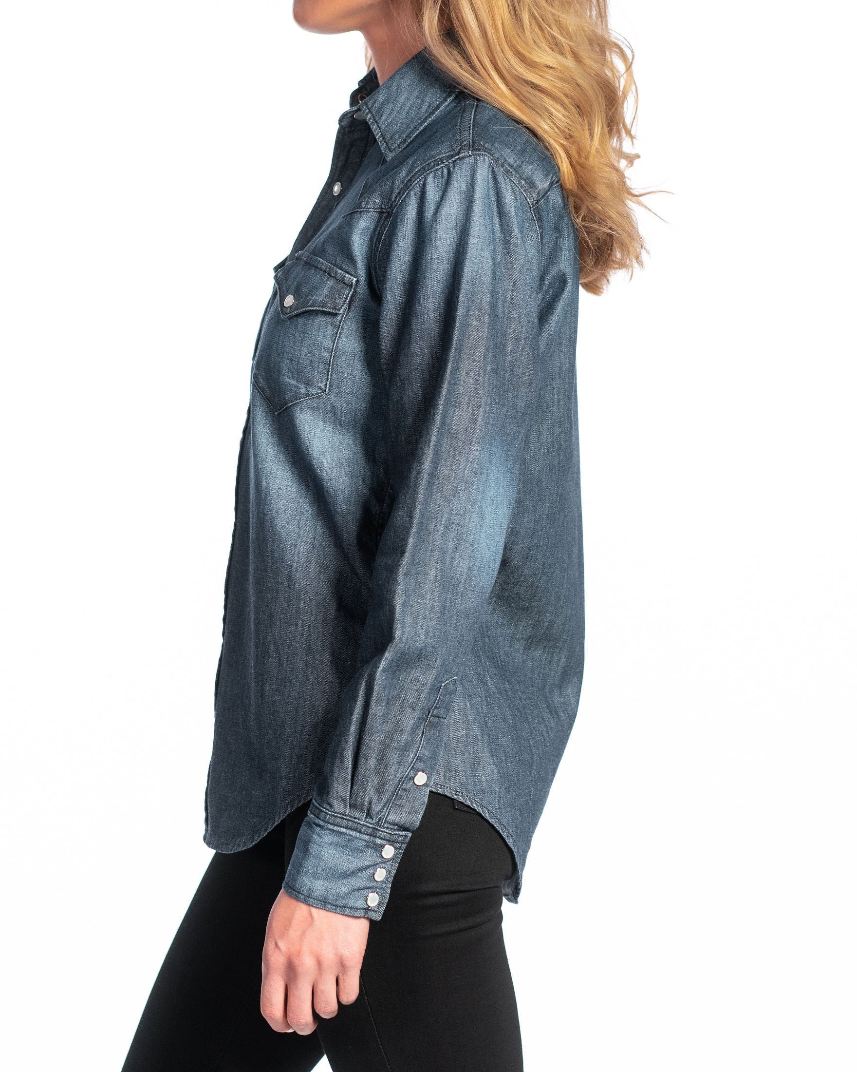 Western Snap Denim Shirt (Deep Ocean)