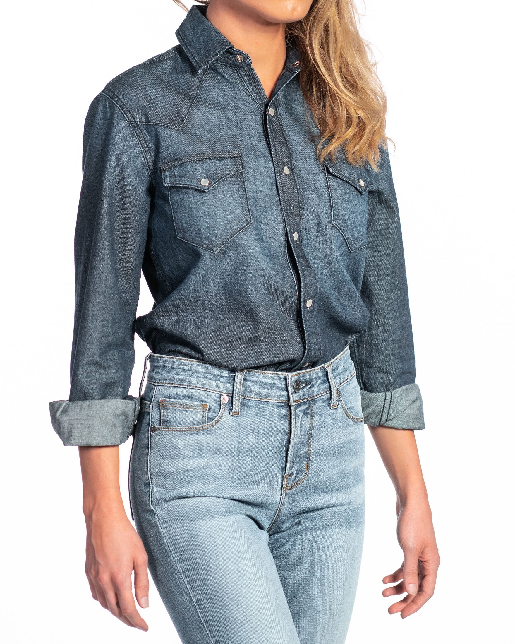 Western Snap Denim Shirt (Deep Ocean)