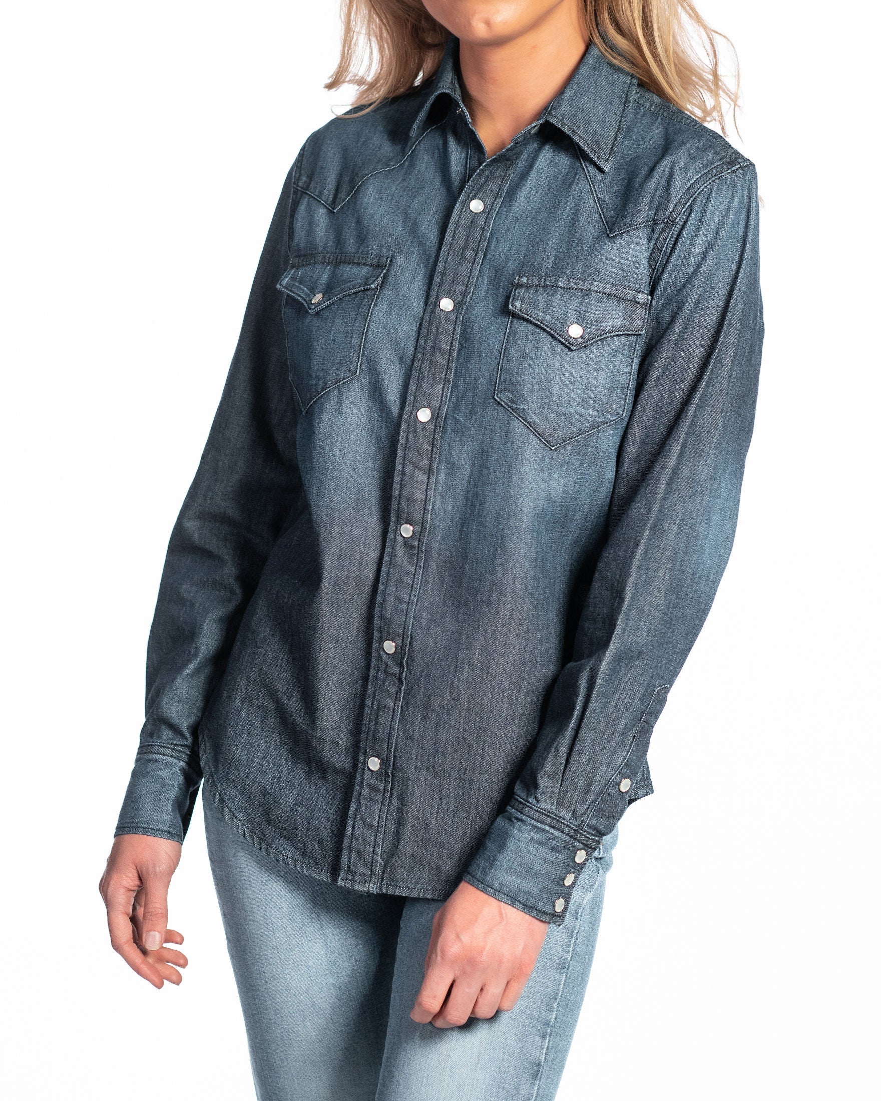 Western Snap Denim Shirt (Deep Ocean)