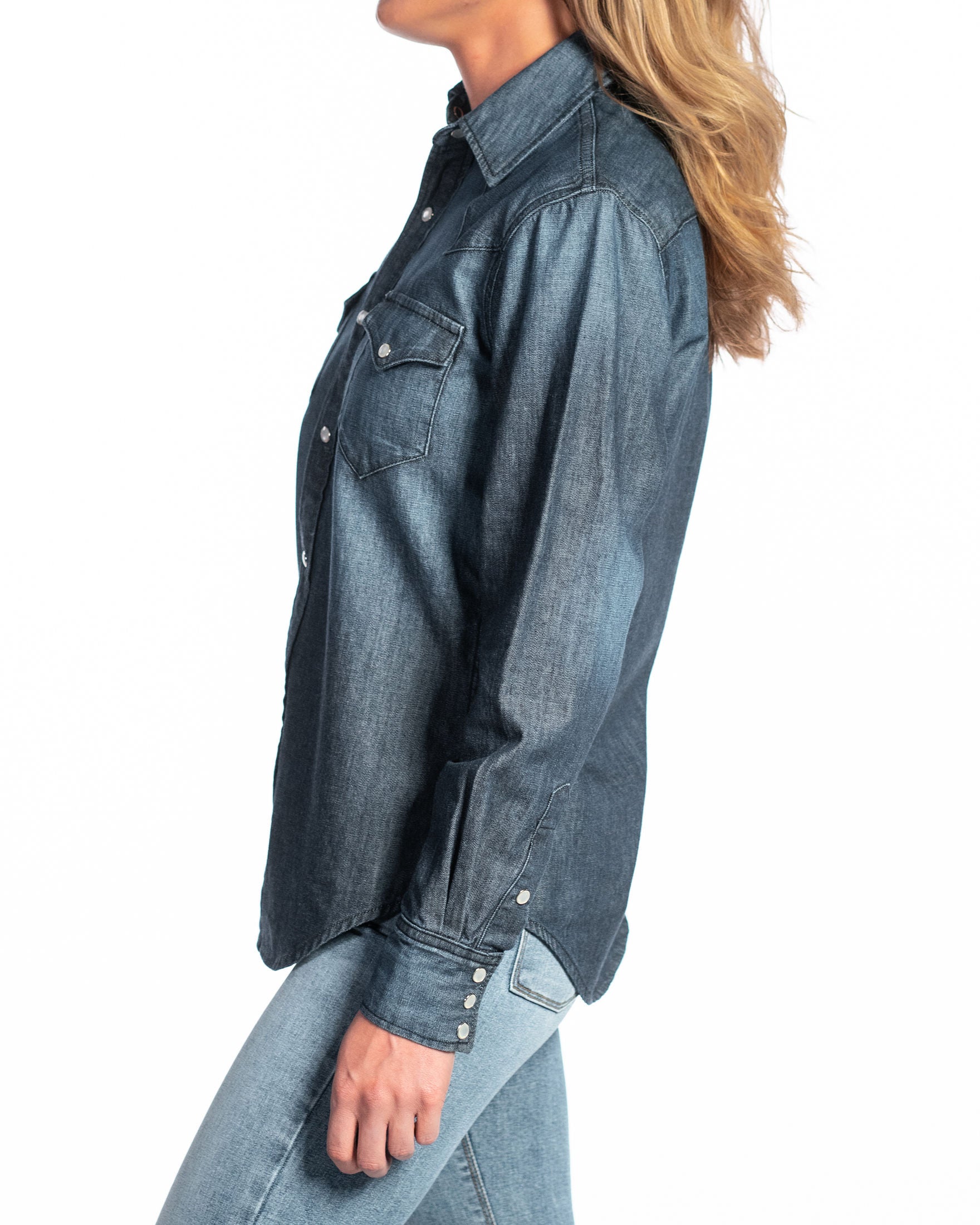 Western Snap Denim Shirt (Deep Ocean)