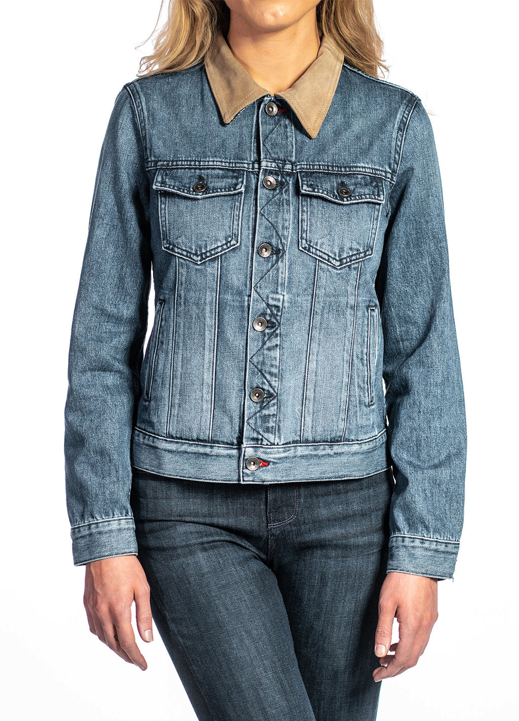 Denim & Taupe Suede Jacket (Indigo Stone) Navy Stitch