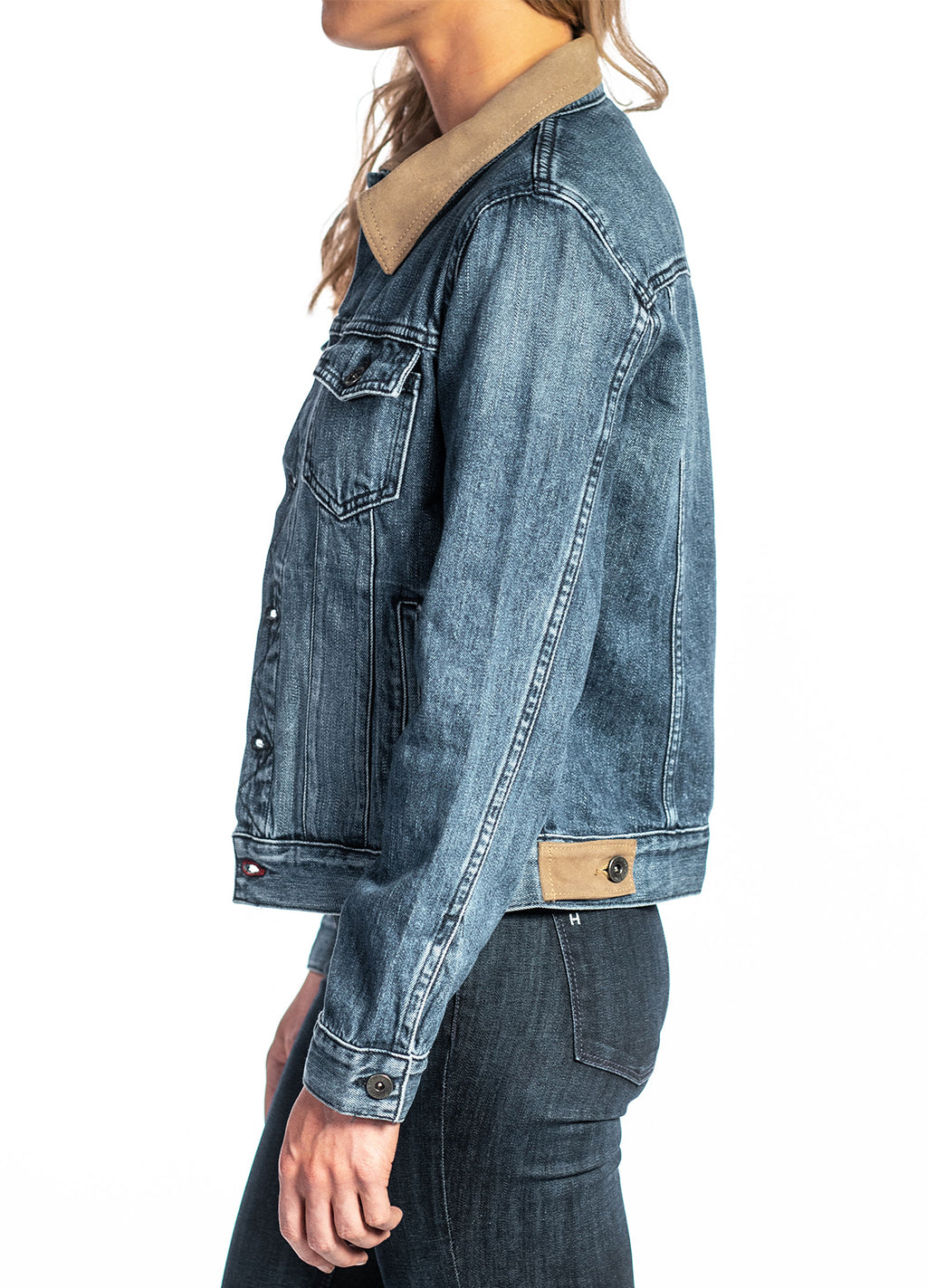 Denim & Taupe Suede Jacket (Indigo Stone) Navy Stitch