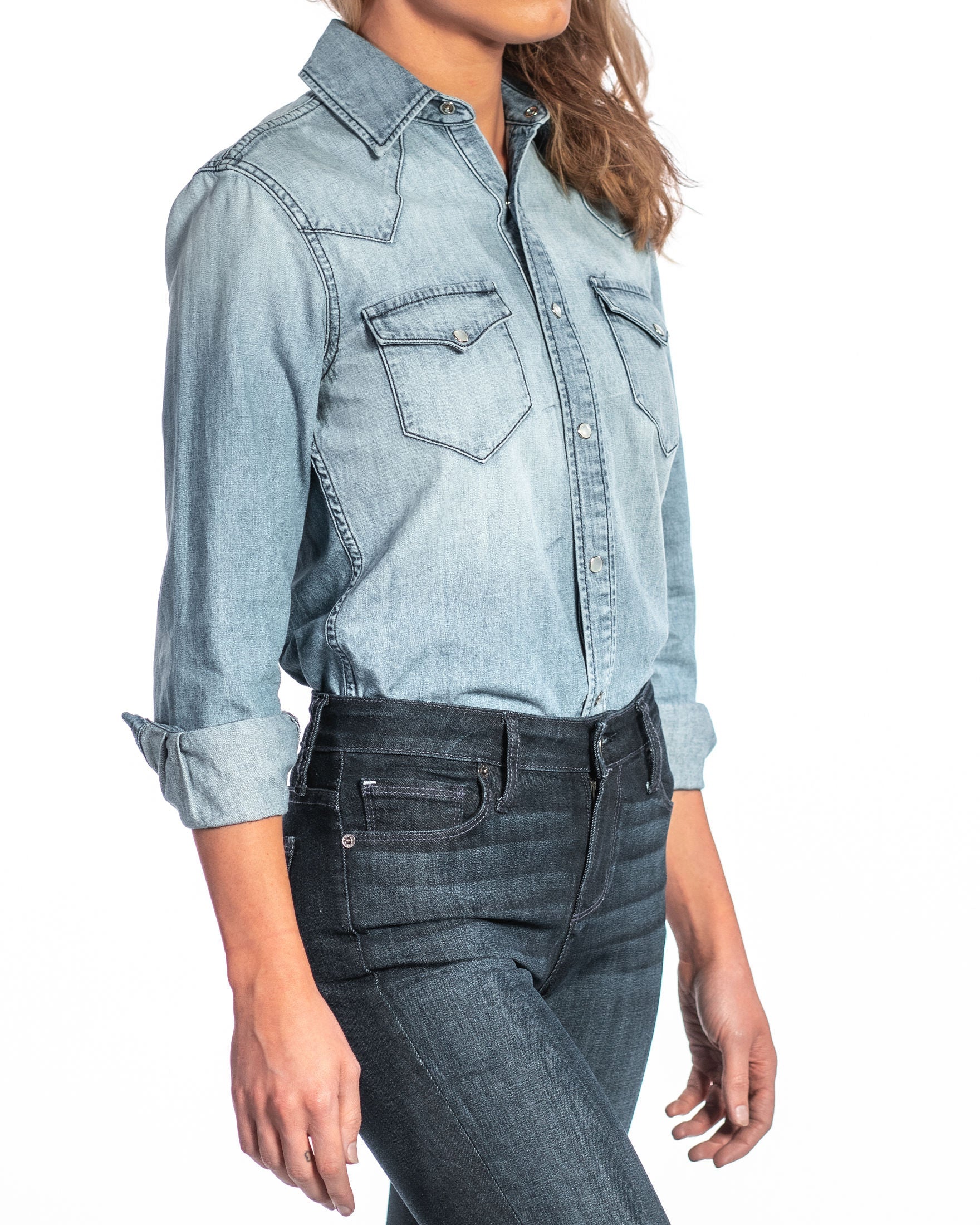 Western Snap Denim Shirt (Vintage Blue)