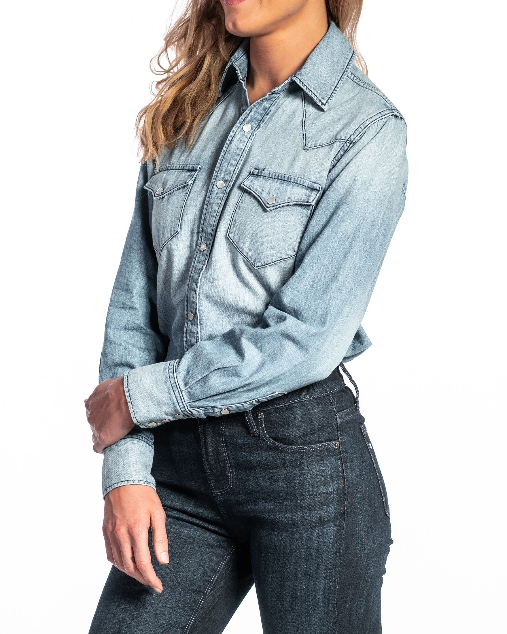 Western Snap Denim Shirt (Vintage Blue)