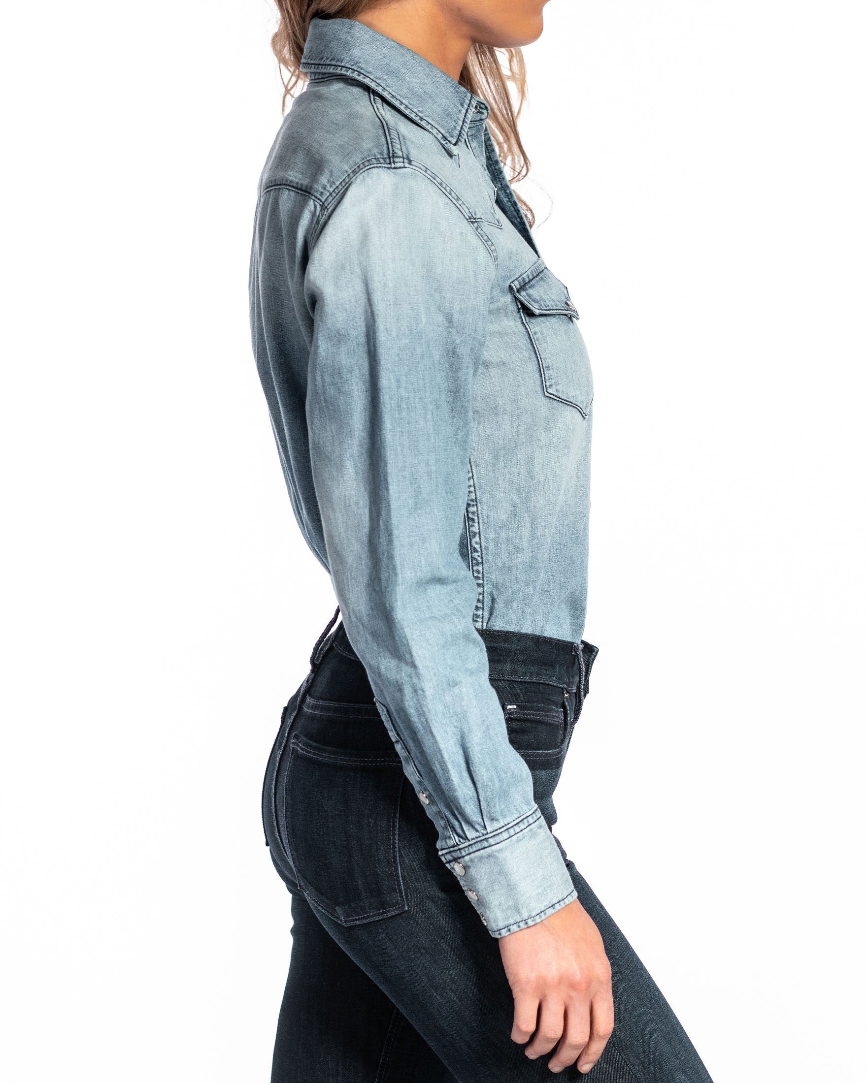 Western Snap Denim Shirt (Vintage Blue)