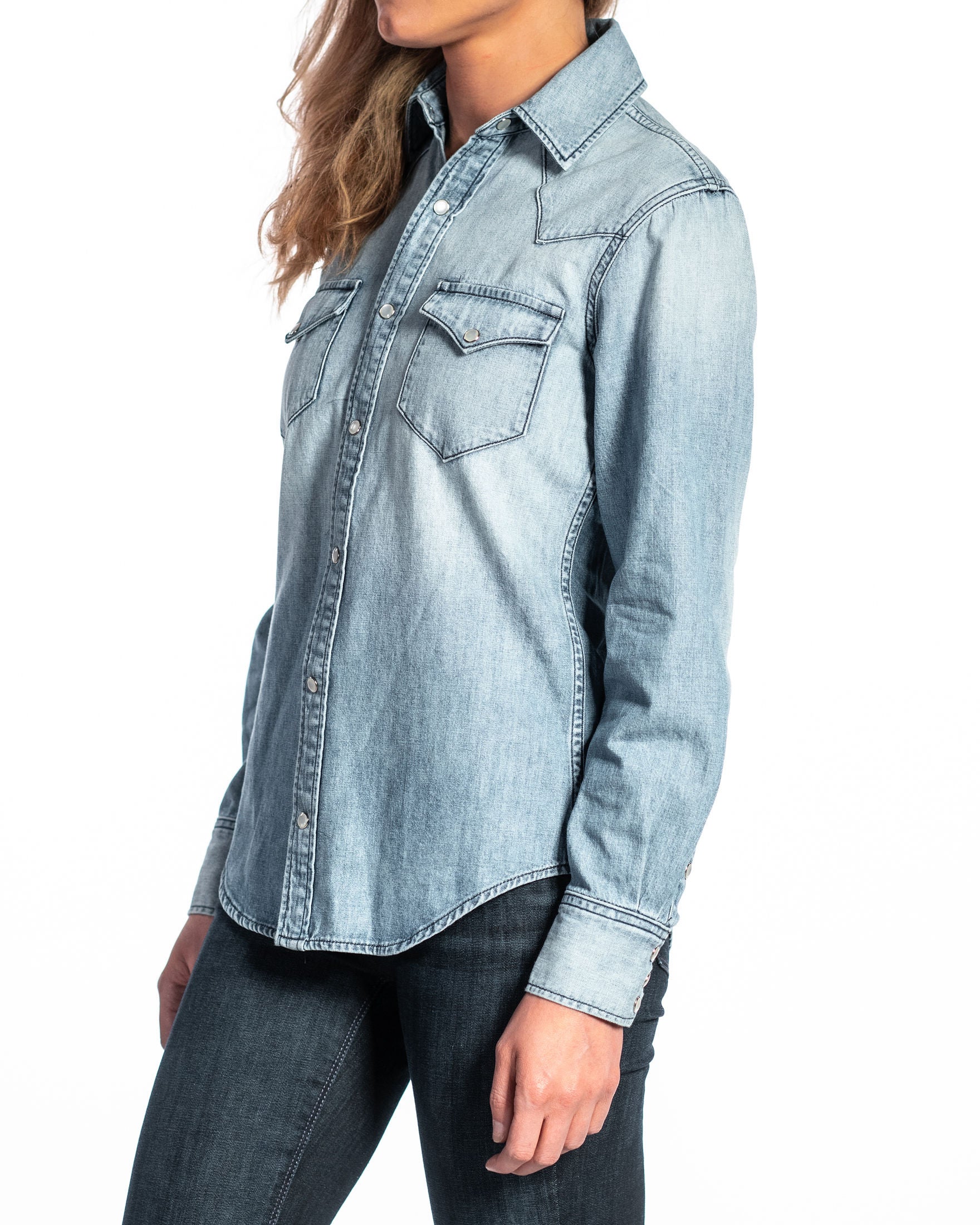 Western Snap Denim Shirt (Vintage Blue)