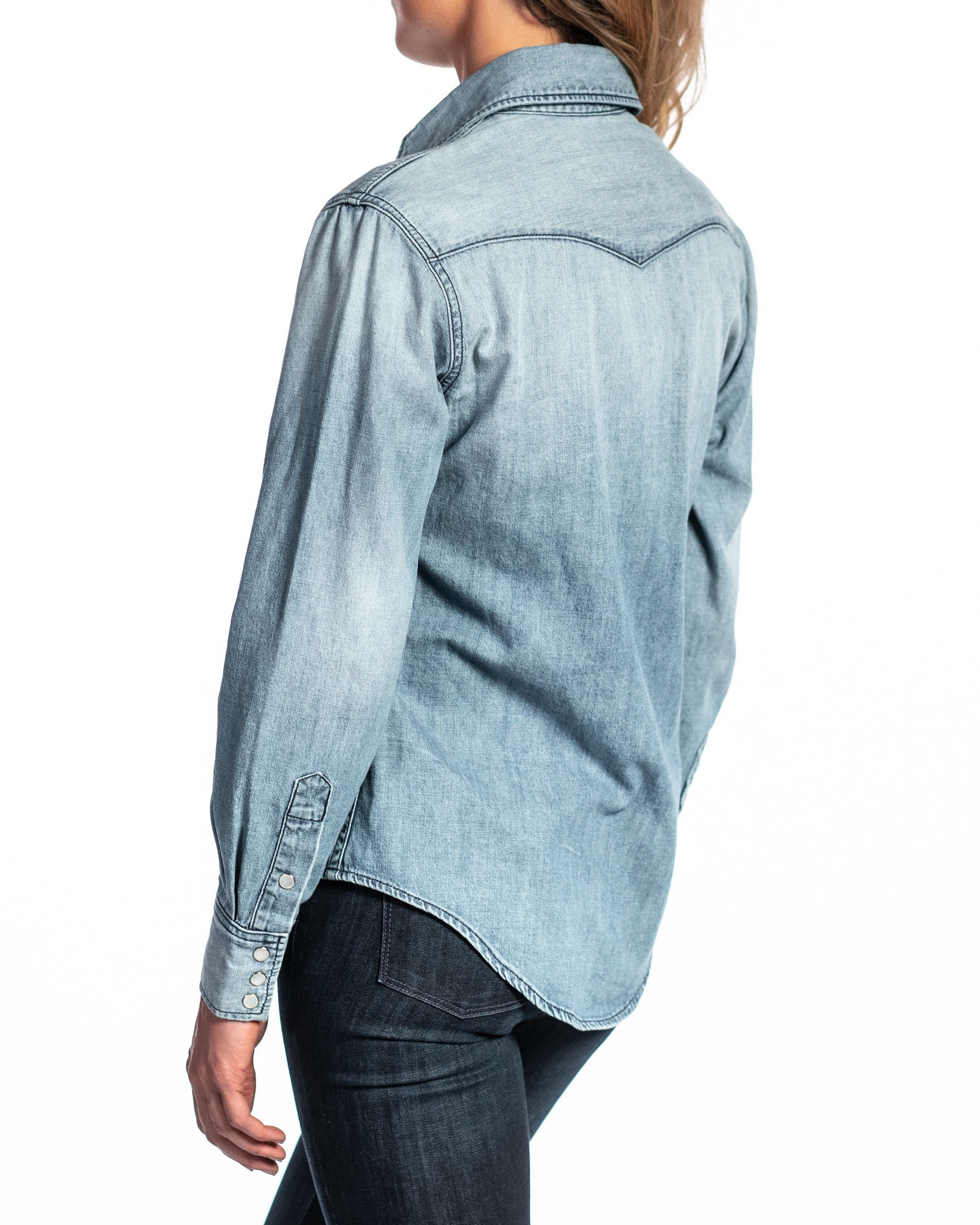 Western Snap Denim Shirt (Vintage Blue)