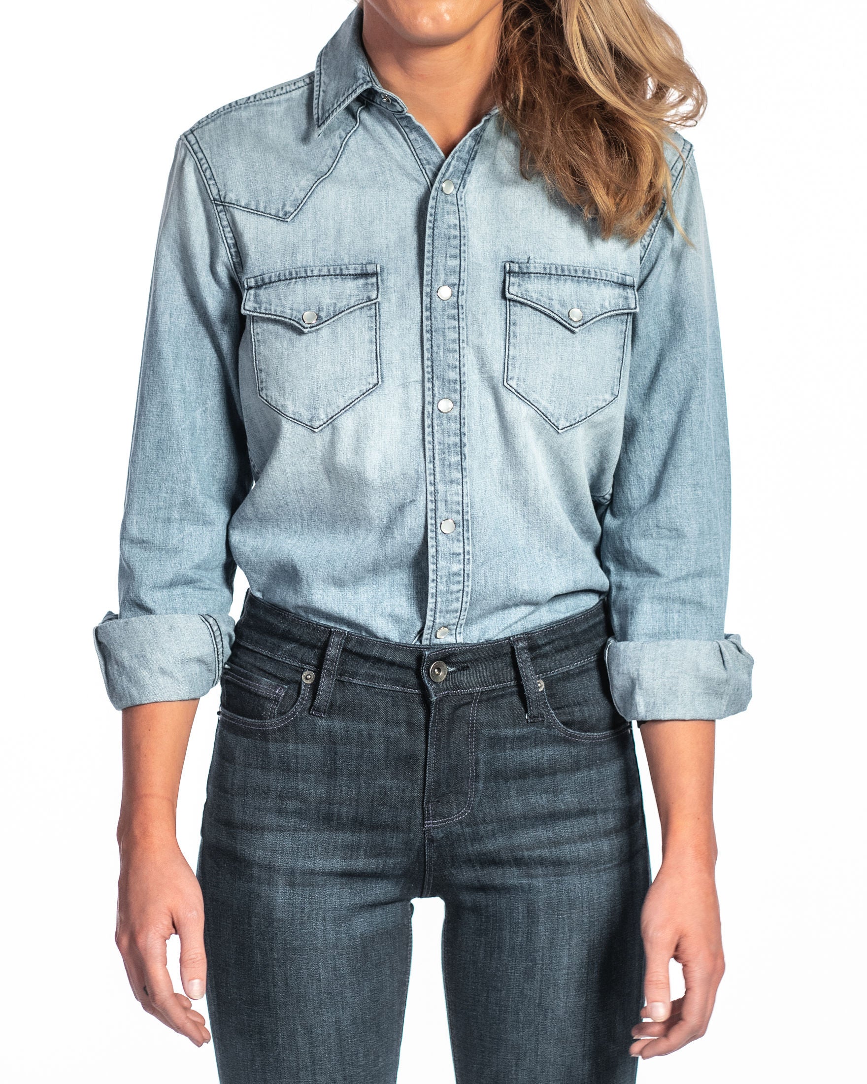 Western Snap Denim Shirt (Vintage Blue)