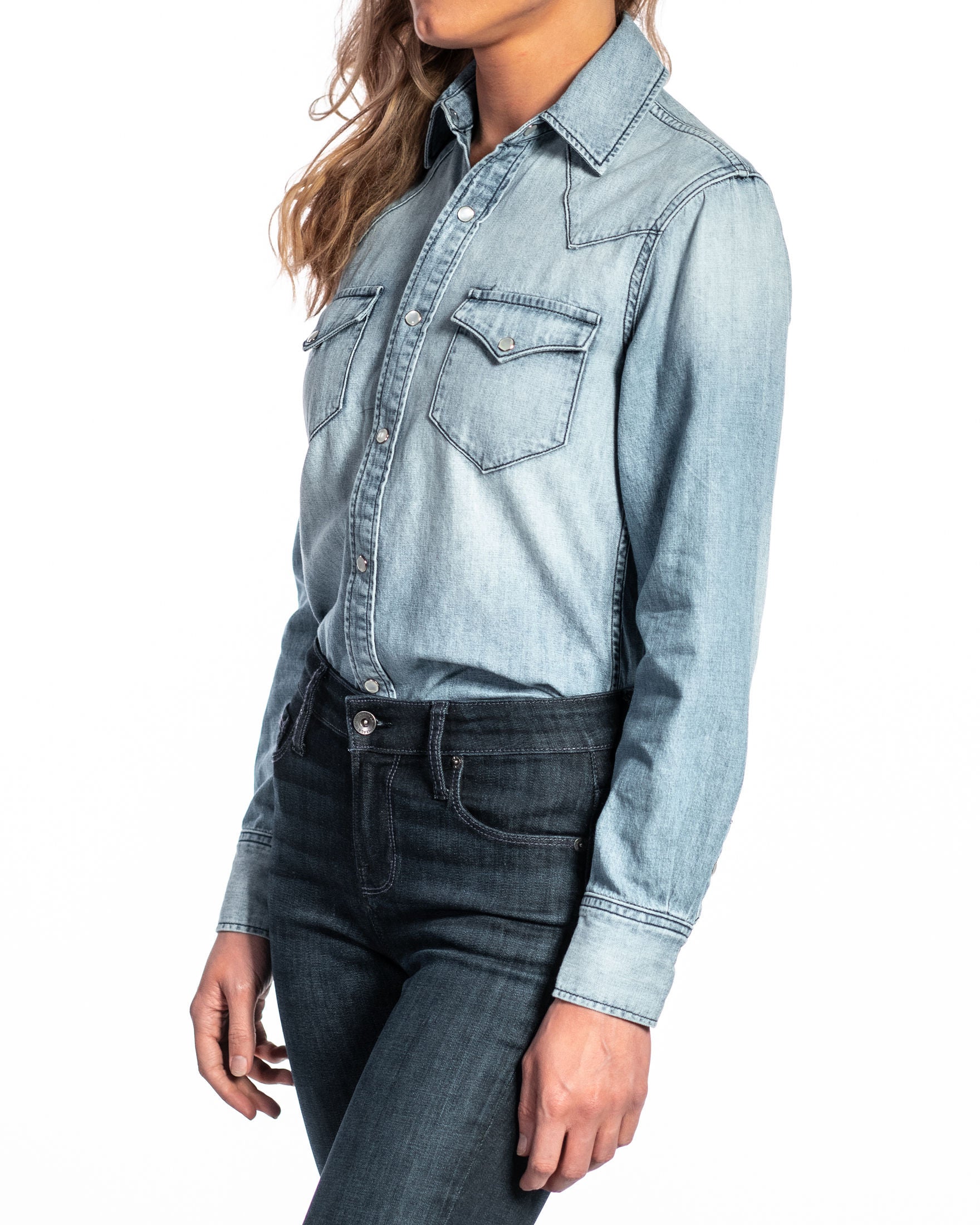 Western Snap Denim Shirt (Vintage Blue)