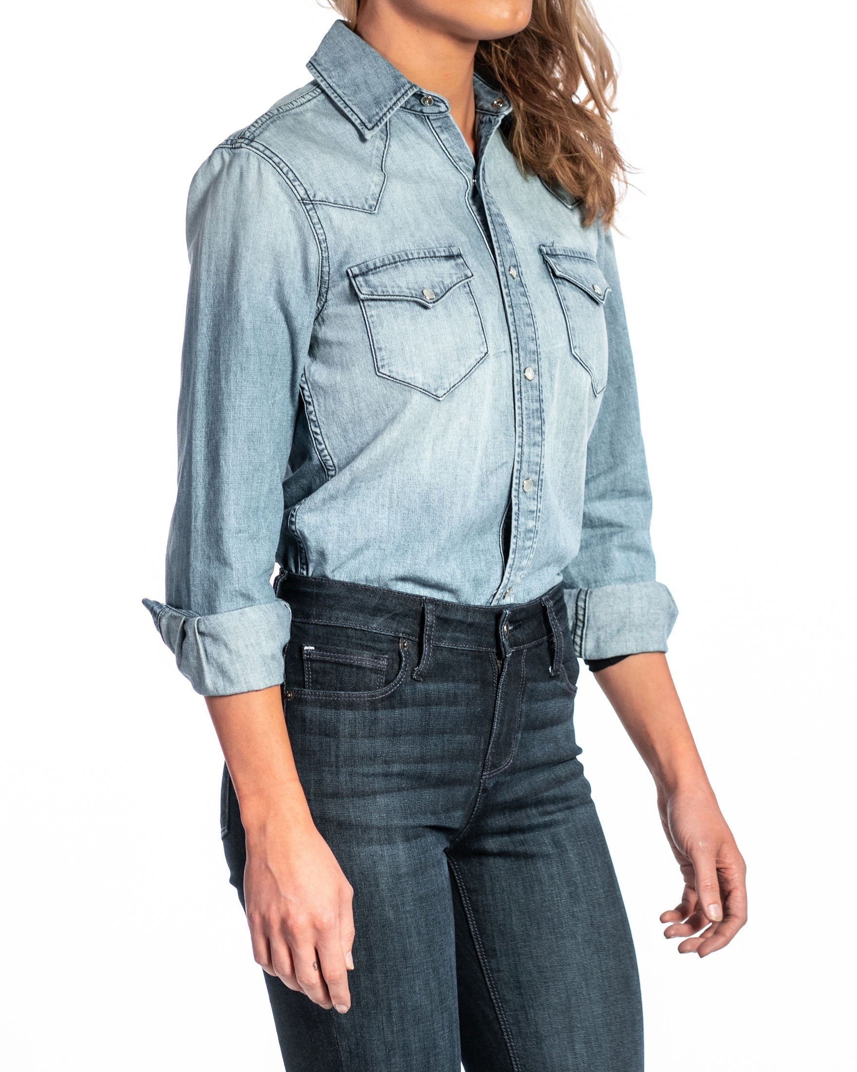 Western Snap Denim Shirt (Vintage Blue)