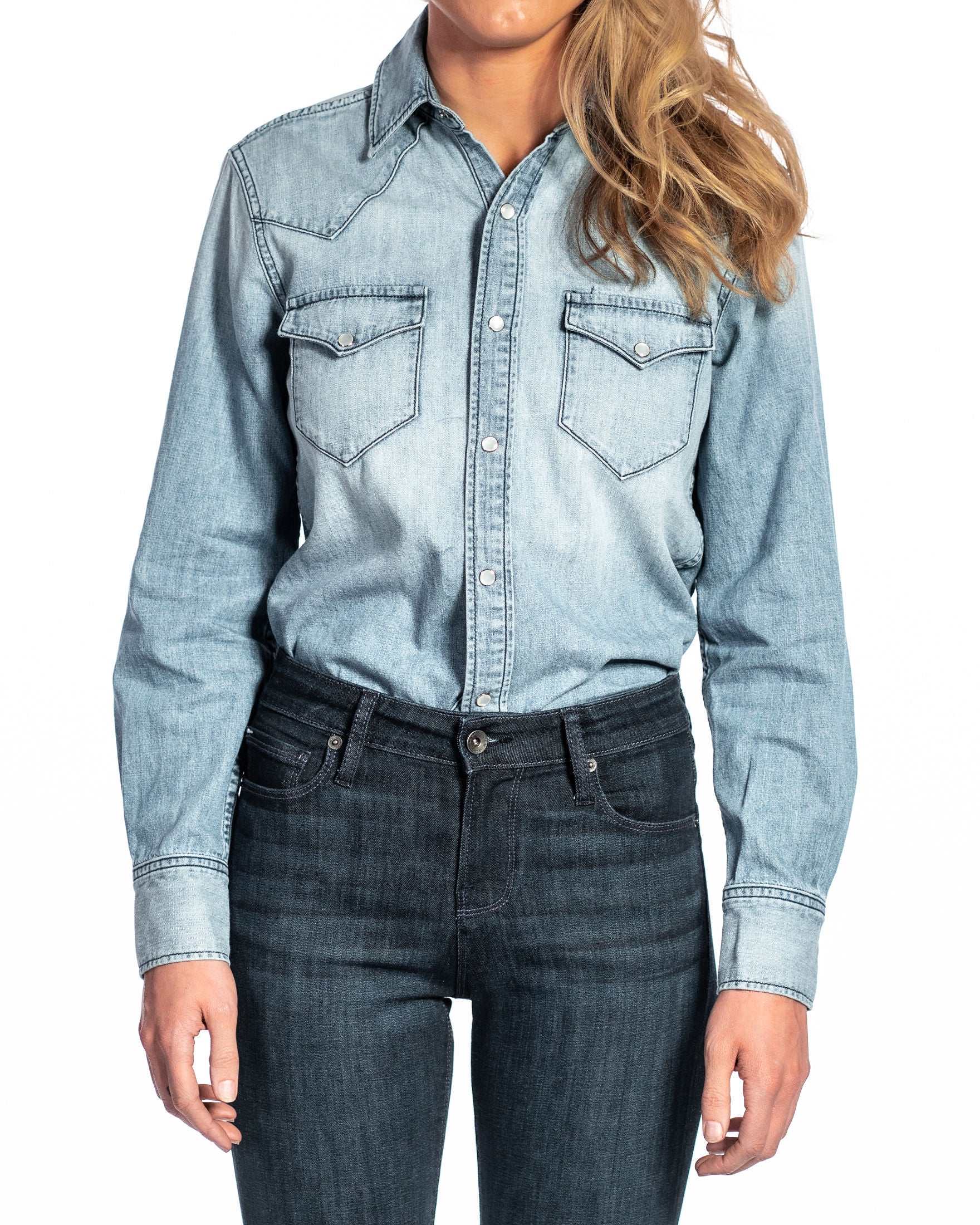Western Snap Denim Shirt (Vintage Blue)