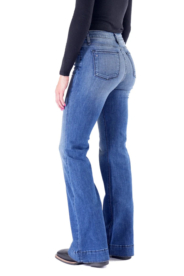 BELLA : TROUSER FLARE (INDIGO STONE) BLACK STITCH