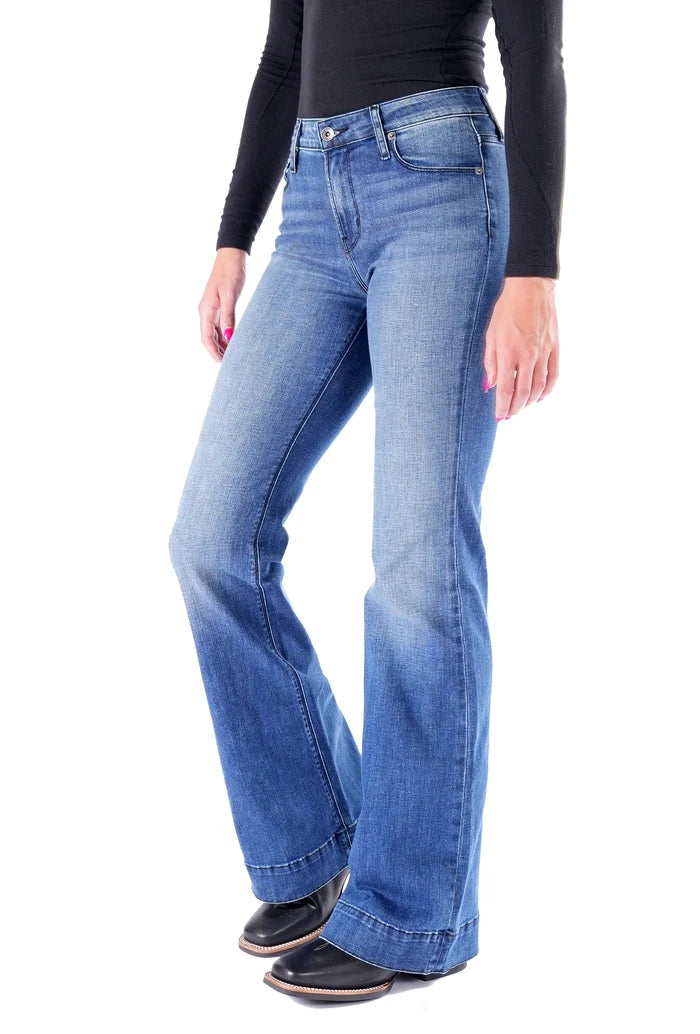 BELLA : TROUSER FLARE (INDIGO STONE) BLACK STITCH